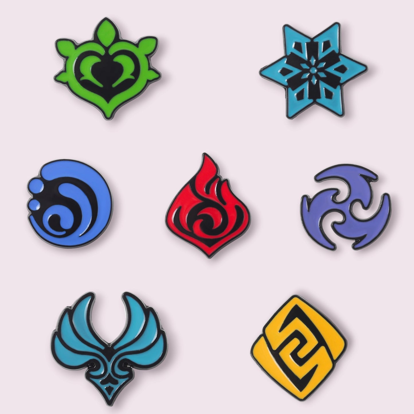 These stunning pins are sure to delight any fans of the popular game, Genshin Impact. Pin size roughly 2.5cm, materil: zinc alloy