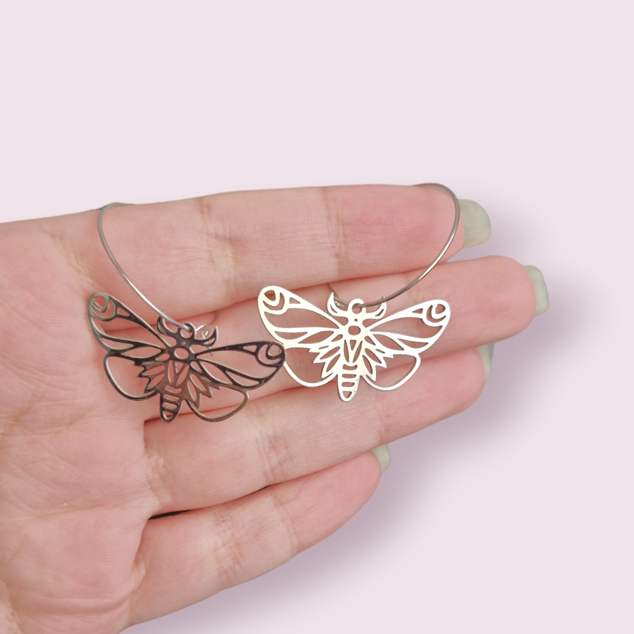 Moth Silver Colour Hoop Earrings