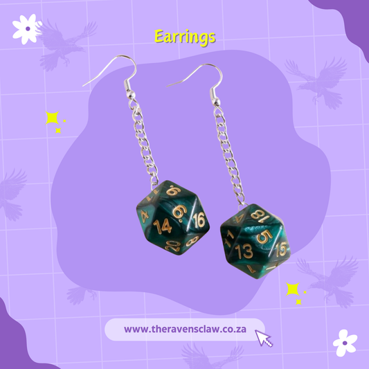 DnD Dice Earrings Green
