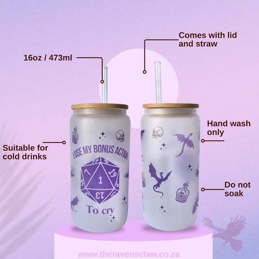 DnD inspired Purple Nat 1 Libby Glass