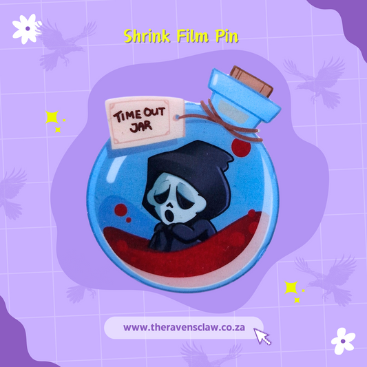 Scream Inspired Ghostface Time Out Jar Shrink Film Pin