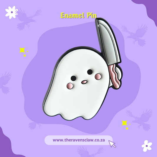 To add on to our adorable stabby collection, I present to you this adorable homicidal ghost. Material Enamel, size 3.4x2.5cm. 