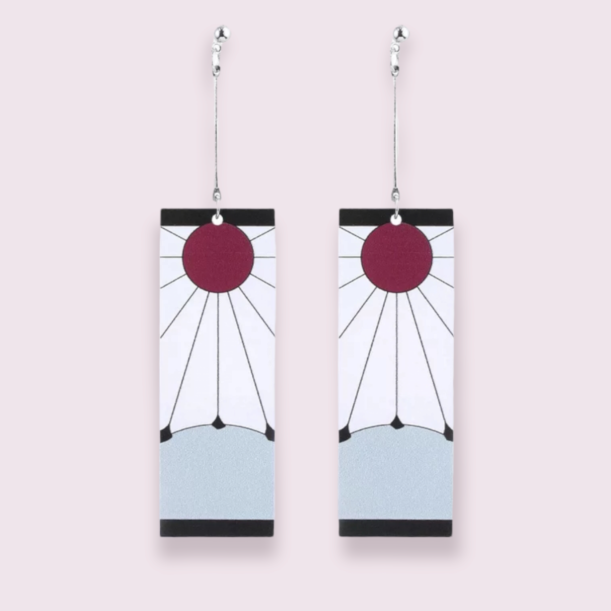 A unique gift for any fans of the hit anime "Demon Slayer". Inspired by the earrings worn by main character, Tanjiro. Pendant size roughly 7cm. Material: Zinc Alloy and acrylic. You have an option between regular studs as seen in the picture or nickel free hooks