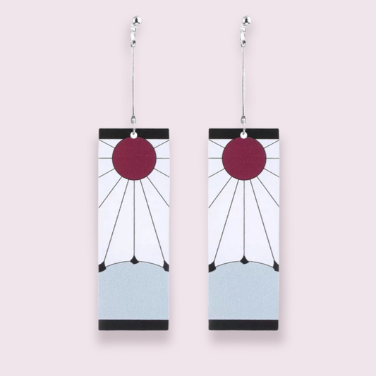 A unique gift for any fans of the hit anime "Demon Slayer". Inspired by the earrings worn by main character, Tanjiro. Pendant size roughly 7cm. Material: Zinc Alloy and acrylic. You have an option between regular studs as seen in the picture or nickel free hooks