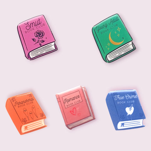 These stunning shrink film pins are sure to excite all of the book lovers out there. Designed and made in house. Material: shrink film, resin, zinc alloy pin