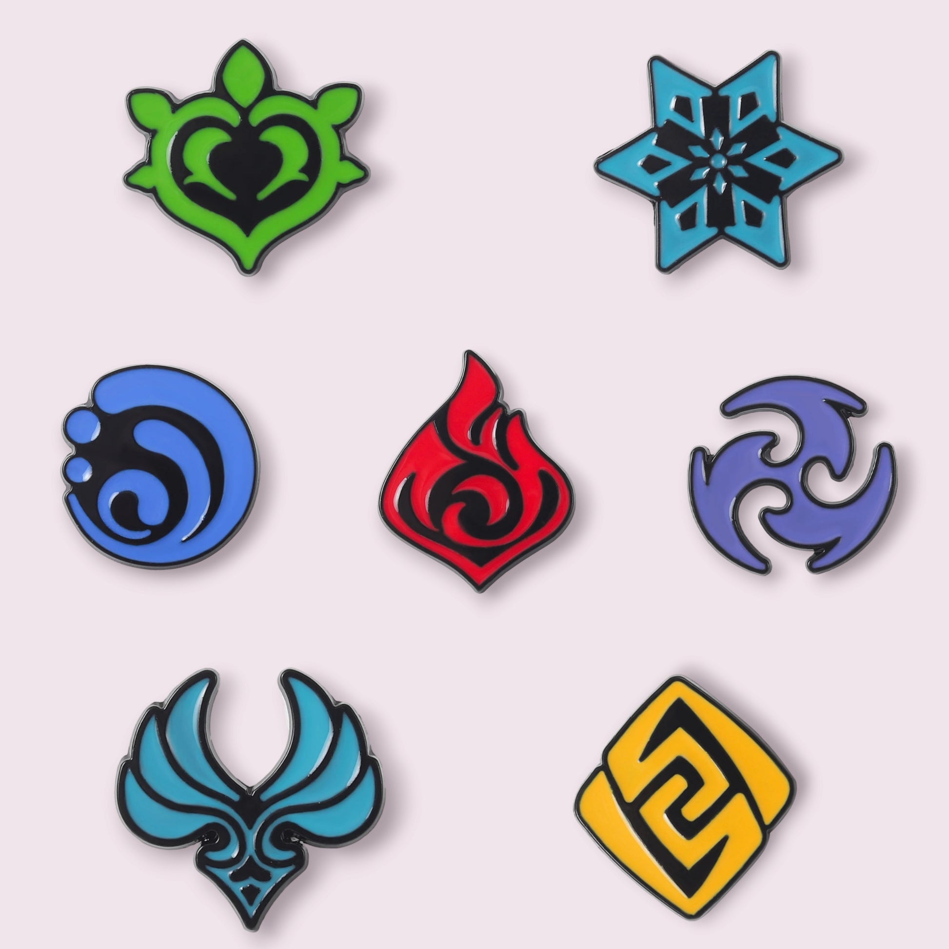 These stunning pins are sure to delight any fans of the popular game, Genshin Impact. Pin size roughly 2.5cm, materil: zinc alloy