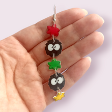Load image into Gallery viewer, A unique gift for any Studio Ghibli fans. These stunning earrings are handmade by The Raven&#39;s Claw and local artist Allan Mission. Material: shrink film, resin, nickel free hooks. Length roughly 7cm. Please note as these are all handmade, minor differences may occur from piece to piece.
