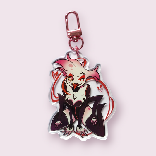 Hazbin Hotel inspired merch is finally here! This stunning double sided design was designed by the talented local artist, Debbie Senpai. This is the start of a whole new range of acrylic keyrings. The artwork came out beautifully and I'm so thrilled to be able to launch these for you all to enjoy. Size roughly 7.7x6.2cm