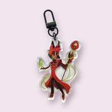 Load image into Gallery viewer, Hazbin Hotel inspired merch is finally here! This stunning double sided design was designed by the talented local artist, Debbie Senpai. This is the start of a whole new range of acrylic keyrings. The artwork came out beautifully and I&#39;m so thrilled to be able to launch these for you all to enjoy. Size roughly 7.3x5cm
