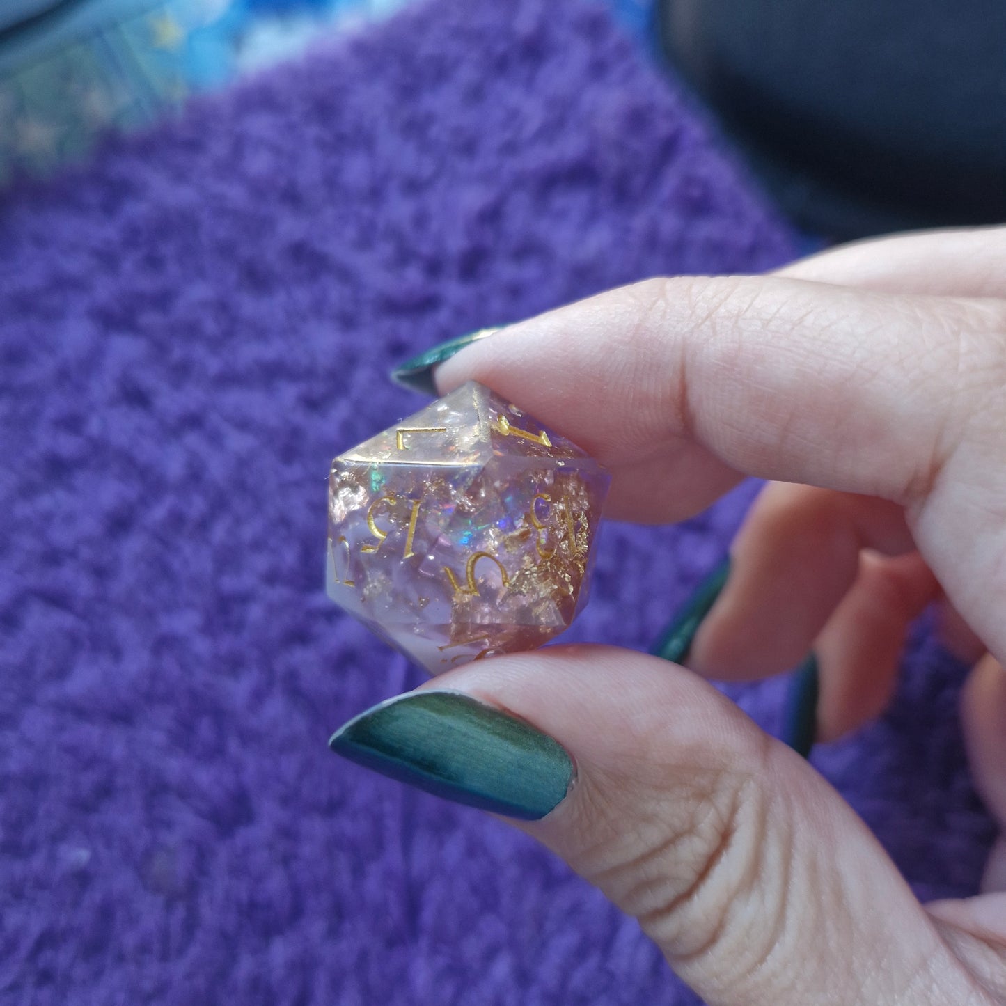 Golden Amethyst Handmade Dice Set