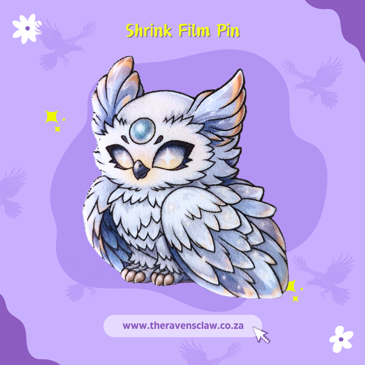 Cosmic Snowy Owl Shrink Film Pin