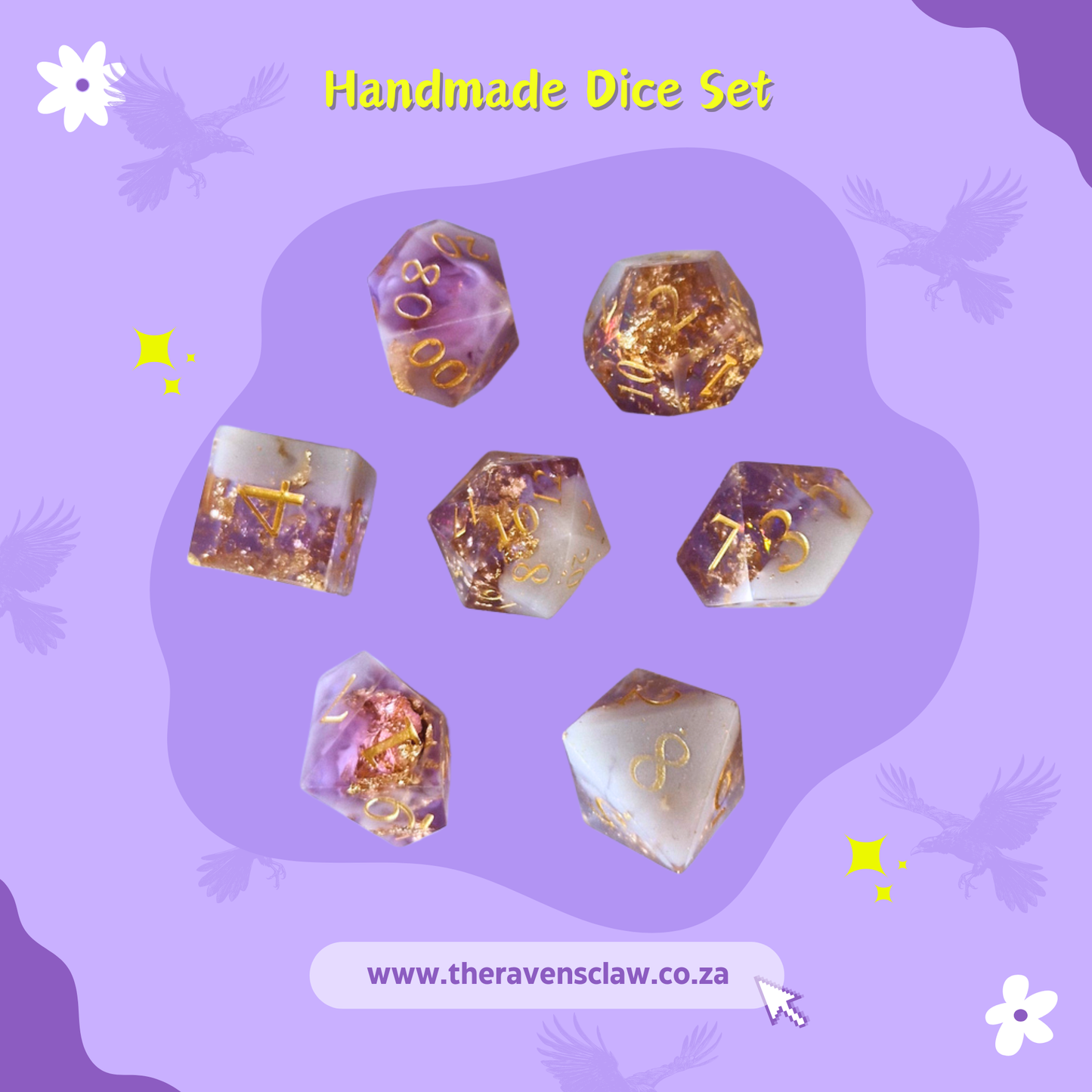 Golden Amethyst Handmade Dice Set