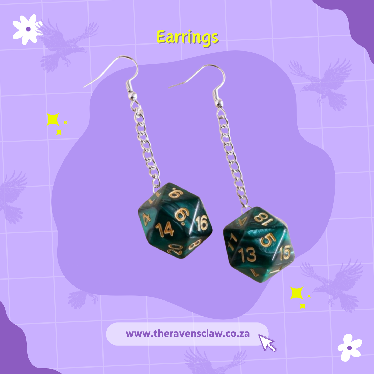 DnD Dice Earrings Green