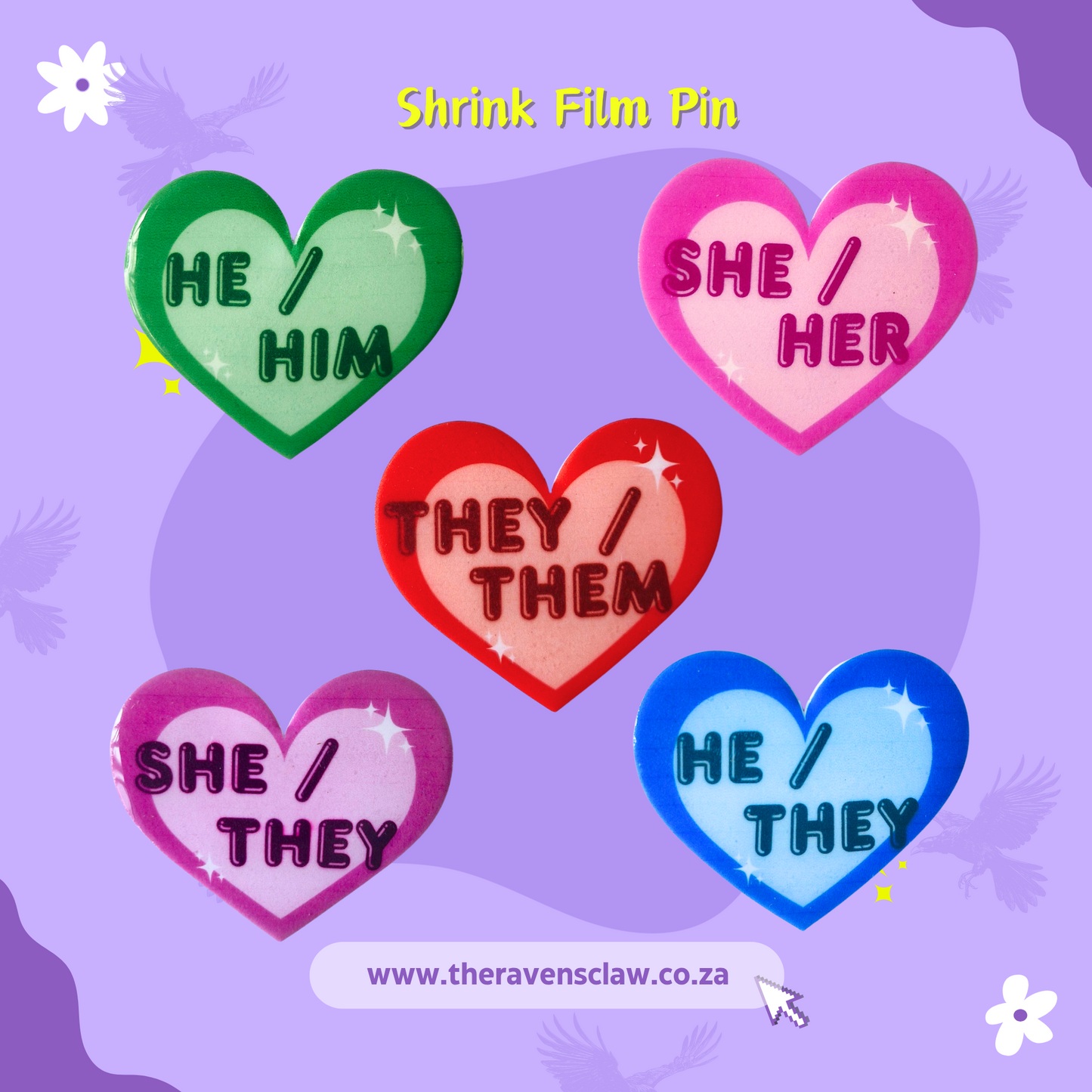 Pronoun Shrink Film Pins