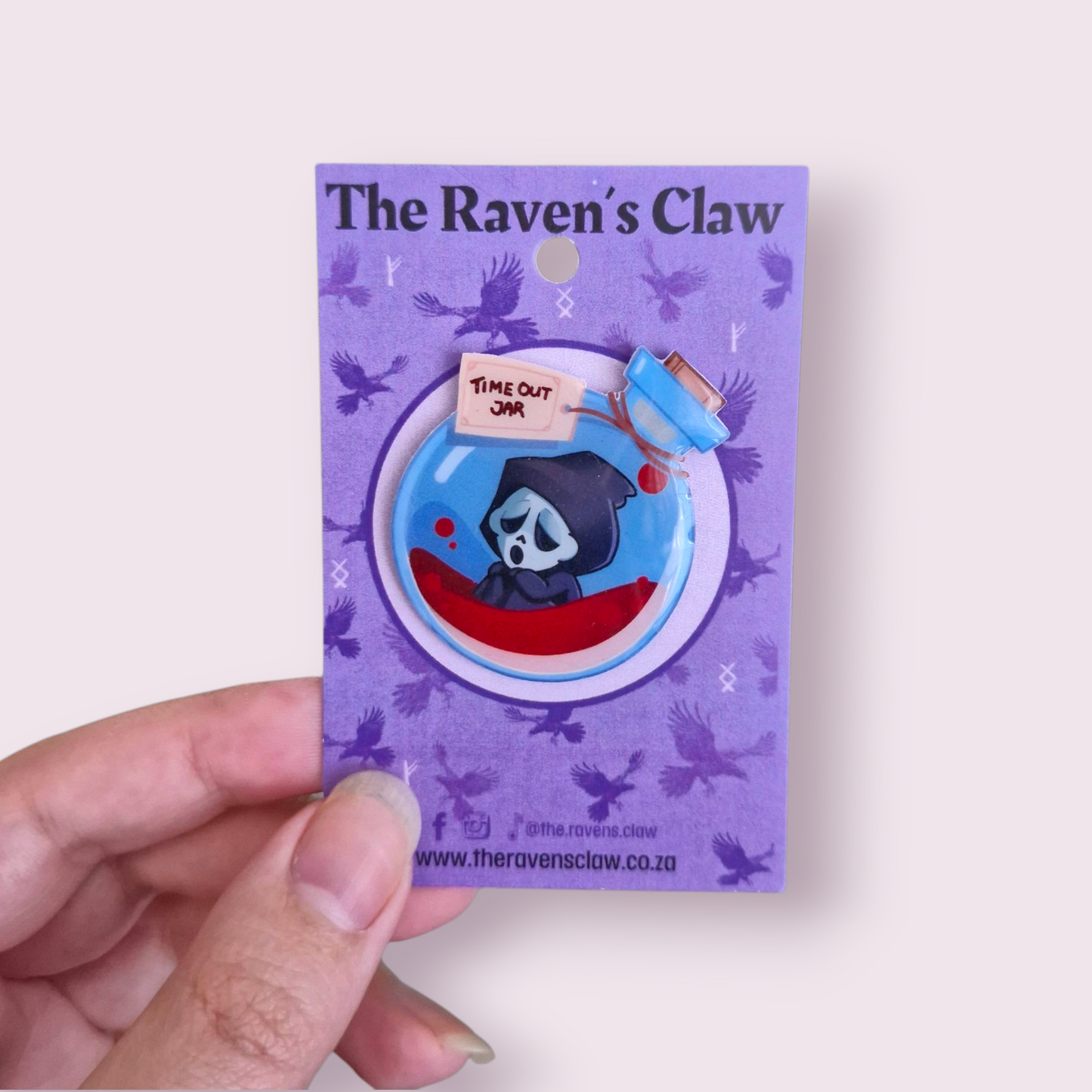Scream Inspired Ghostface Time Out Jar Shrink Film Pin