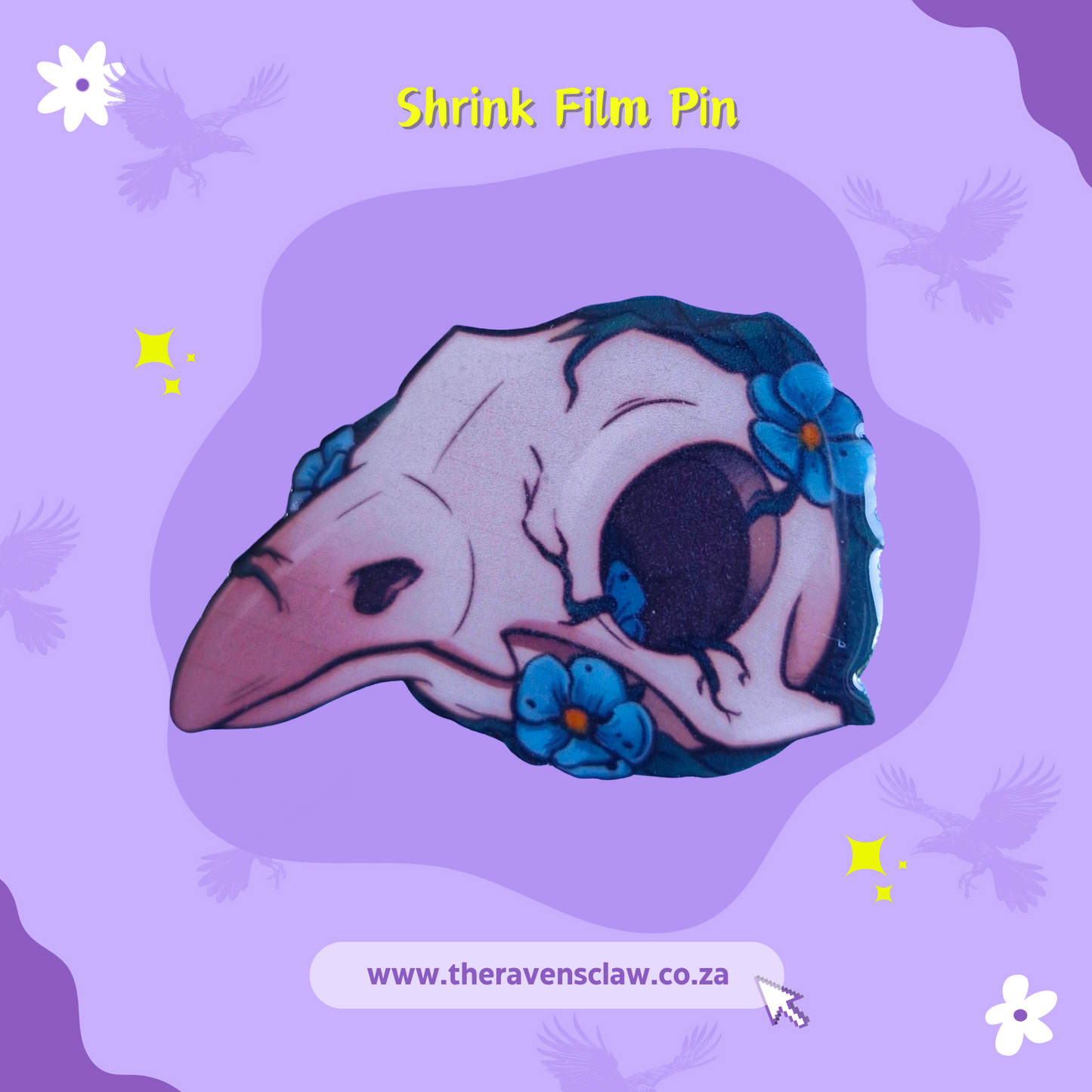 Raven Skull Shrink Film Pin