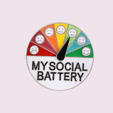 Load image into Gallery viewer, Everyone&#39;s favourite pin is back with a new look

This interactive, spinning pin is perfect for neurodivergent individuals wishing to communicate their social batteries without needing to speak. Material zinc alloy, size roughly 4cm
