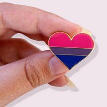 Load image into Gallery viewer, A unique gift for the LGBTQ+ Bisexuals, lets show some pride. Pin Size Roughly 2.5x2.2cm. Material: Enamel and zinc alloy. 
