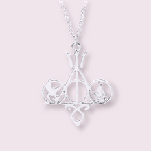 Load image into Gallery viewer, Do you have a geeky a friend in your life and you don’t know what to get them? We’ve got you covered. This necklace includes symbols from five major fandoms, those being: Harry Potter, Percy Jackson, The Hunger Games, Divergent and Mortal Instruments / Shadow Hunters. Pendant size roughly 4x3.5cm. Material: Zinc Alloy 
