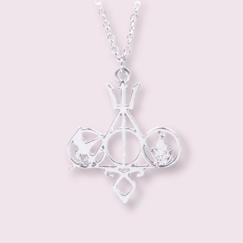Do you have a geeky a friend in your life and you don’t know what to get them? We’ve got you covered. This necklace includes symbols from five major fandoms, those being: Harry Potter, Percy Jackson, The Hunger Games, Divergent and Mortal Instruments / Shadow Hunters. Pendant size roughly 4x3.5cm. Material: Zinc Alloy 