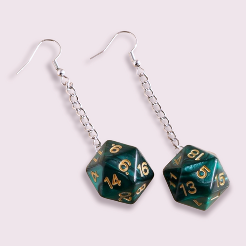 These stunning earrings are perfect for those fans of Dungeons and Dragons, or any boards games really. The dice are 2cm. If you have a nickel allergy, please add a note to your order to swap these hoops for nickel free hooks